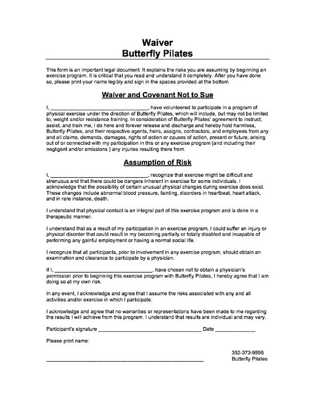 Pilates Waiver Form